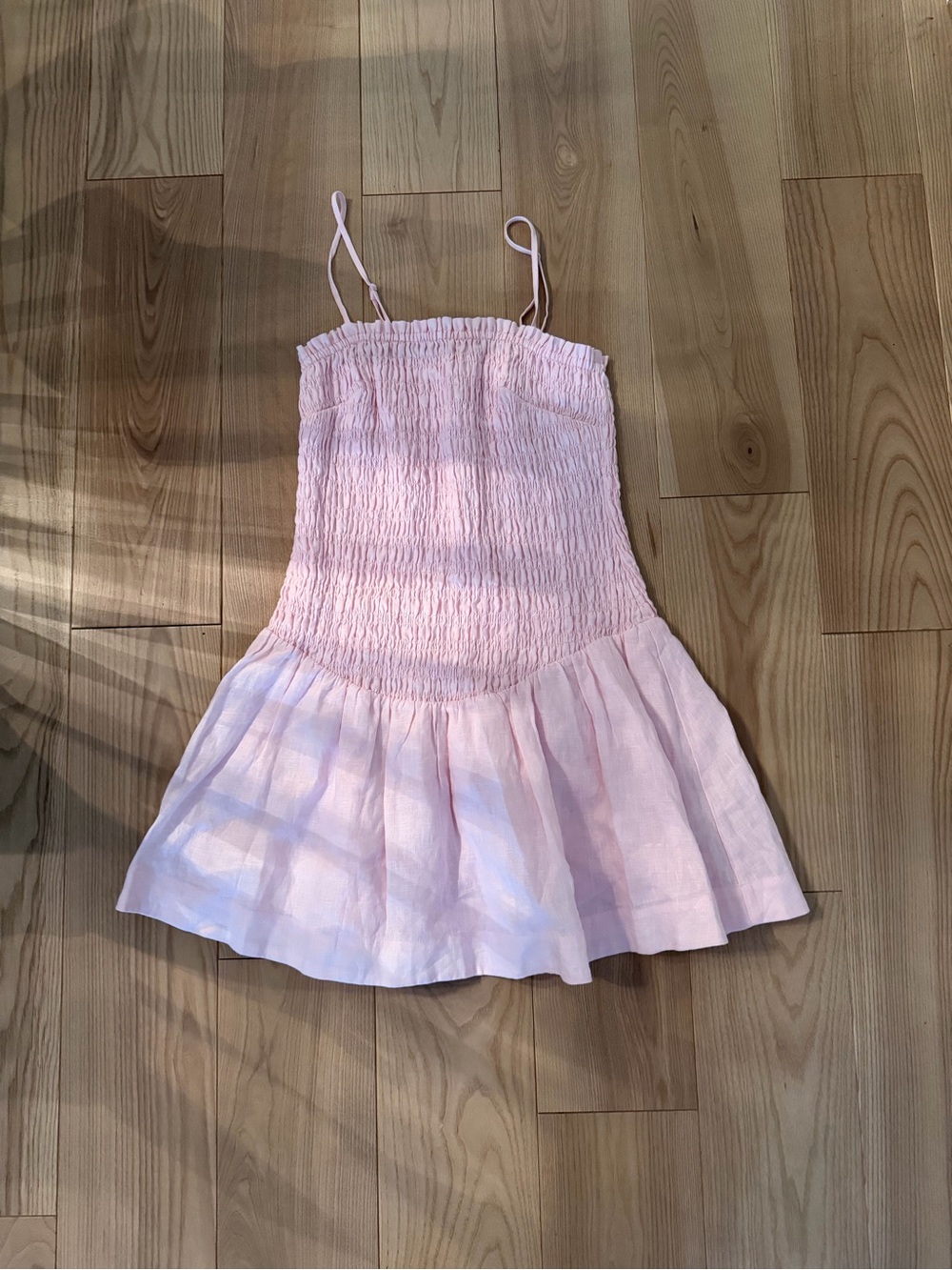 Wilfred Pink Smocked Midi Linen dress